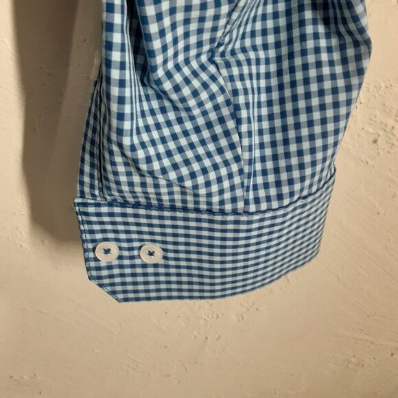Mizzen + Main Adult Mens XL Trim Fit Blue Check Long Sleeve Button Up Shirt - Picture 4 of 7